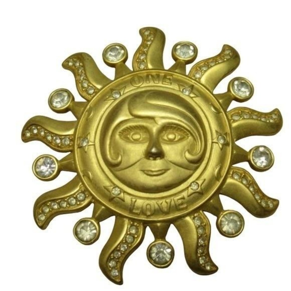 Kirks Folly Gold Tone Sunburst Brooch Crystal Accents - Picture 2 of 3